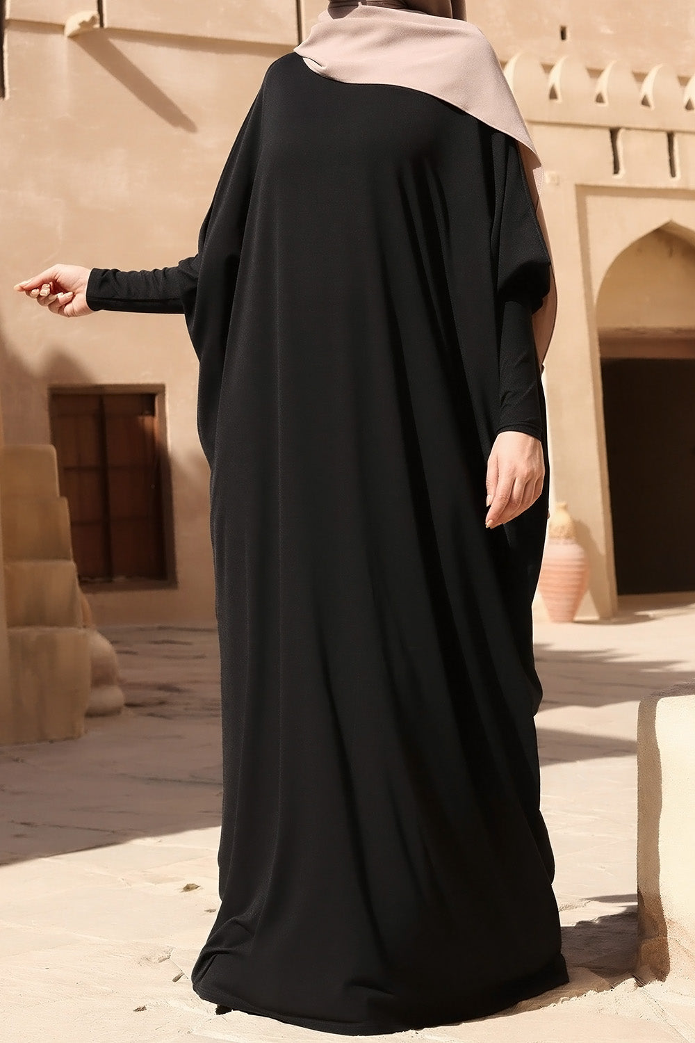 SB Relaxed Batwing Jersey Abaya AS015 in Schwarz