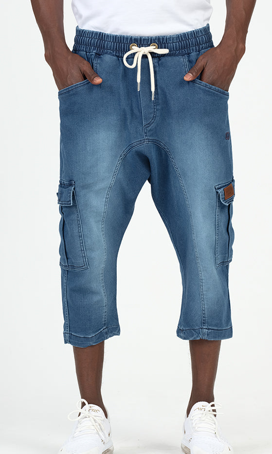  QL Pantacourt Cargo Jeans in Light Blue - QABA'IL,