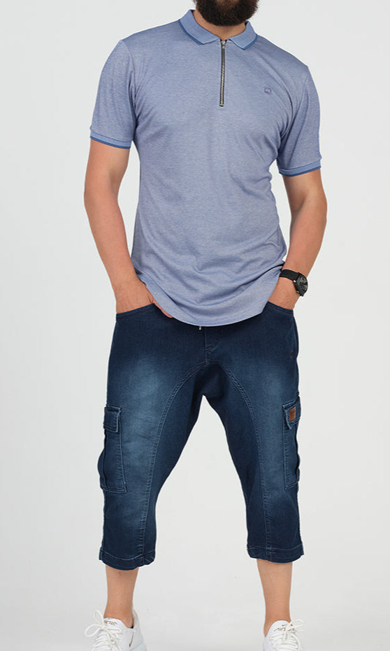  QL Pantacourt Cargo Jeans in Dark Blue - QABA'IL,