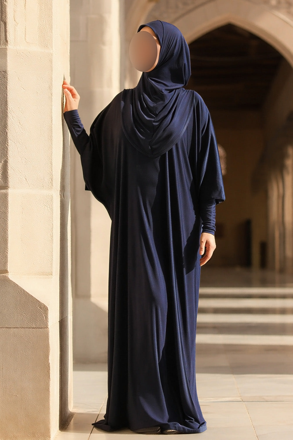 SB Integrated Hijab Relaxed Batwing Abaya AS016 in Dunkelblau