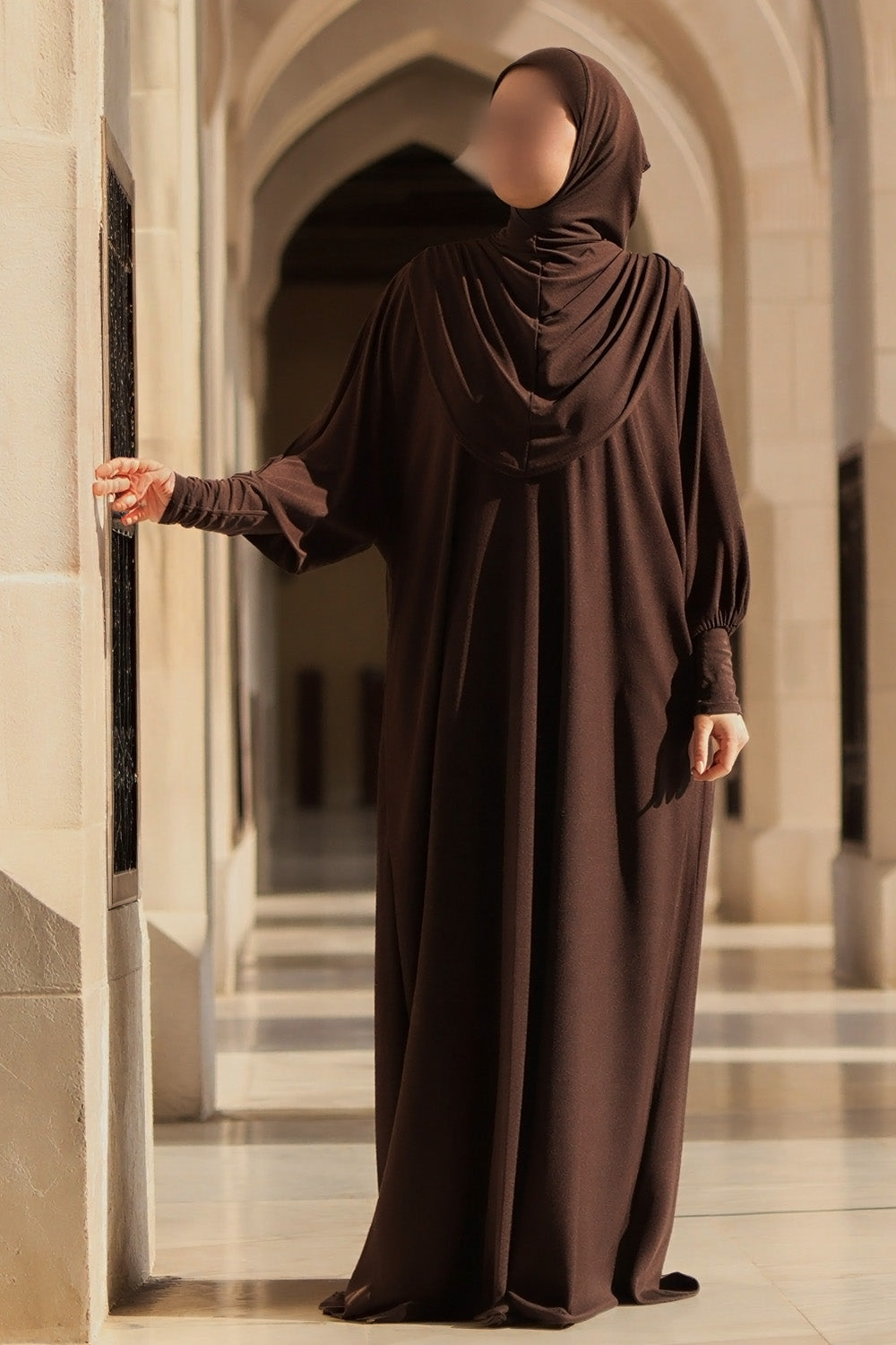 SB Integrated Hijab Relaxed Batwing Abaya AS016 in Dunkelbraun
