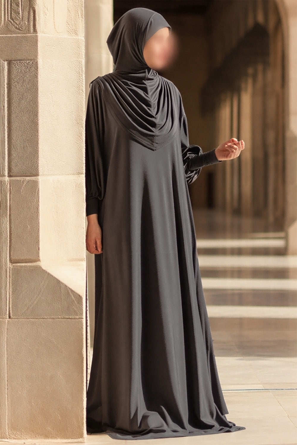 SB Integrated Hijab Relaxed Batwing Abaya AS016 in Dunkelgrau